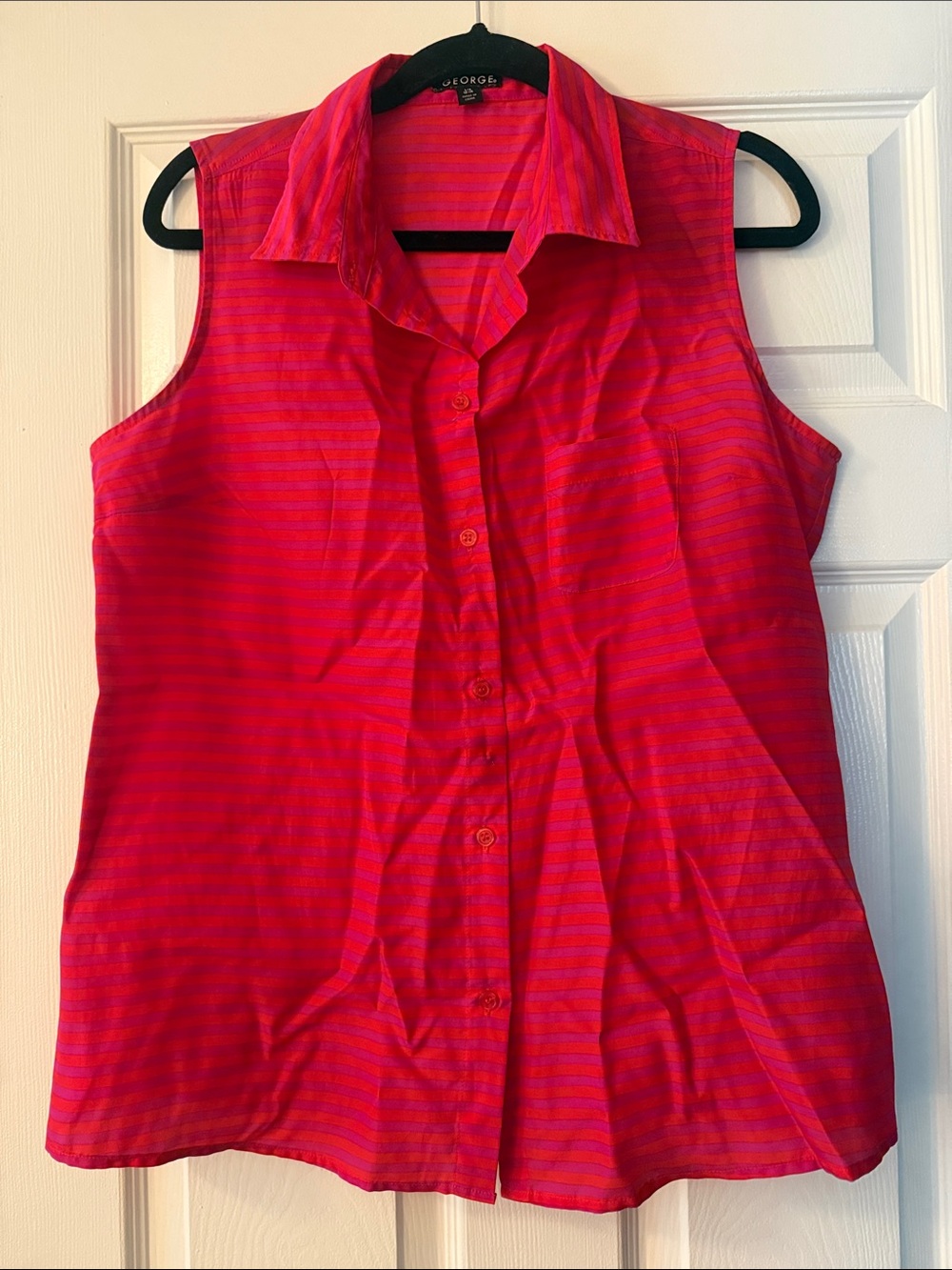 George Purple and Red Striped Sleeveless Button-Down Shirt